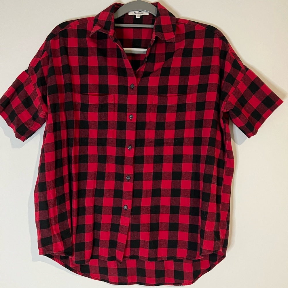 Madewell Red & Black Gingham Buffalo Check Short Sleeve Button Up Flannel